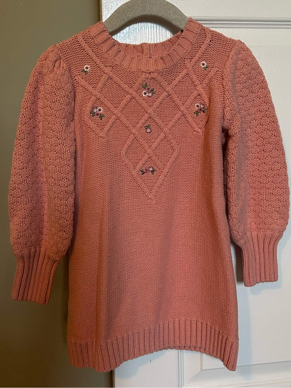 Nicole Miller Girls Pink Knit Sweater Dress 3T Floral Embroidered